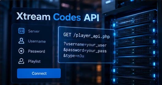 Illustration representing the Xtream Codes login format and API
